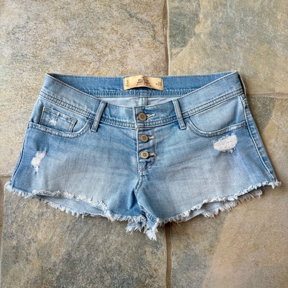 Hollister‎ Y2K 2000s Vintage Blue Distressed Jean Mini Shorts Low-rise Size 3/26